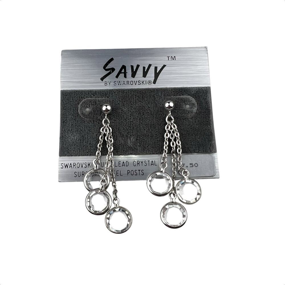 Swarovski Savvy Vintage Pierced Earrings Clear Crystal Silver Tone Bezel Set